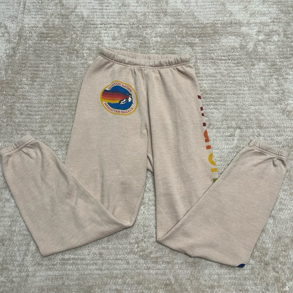 Aviator Nation Sweatpants Manhattan Beach CA Rainbow Logo Sweatpants size S